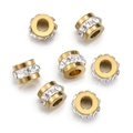 Cuentas espaciadoras de acero dorado con diamantes de imitación para joyería - Dorado