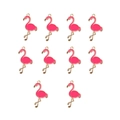Flat lay of 10 pieces pink enamel flamingo charms with gold metal alloy for DIY jewelry - Rose Red Flamingo
