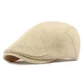 Atmungsaktive cremefarbene Schiebermütze für Herren und Damen im Vintage-Stil - Verschlüsseltes Strohgewebe Hellkhaki