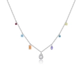 Elegante collana arcobaleno in argento S925 con zirconi colorati a forma di pera e marquise - Argento 925 / Platino Arcobaleno