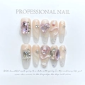 Close-up of pink gradient handmade press-on nails with 3D white snake and heart gems - Extra Small (XS) / 1200-pink Baby Snake