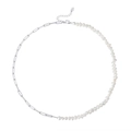 S925 sterling silver necklace with unique paperclip chain and white baroque pearls - Silver & White Stitched(GPN13-P)