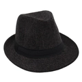 Dettaglio macro della texture in lana antracite e nastro in canneté nero sul cappello Fedora - Taglia unica / Caffè Melange (N. 4)