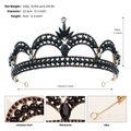 Detailed specs showing alloy crown with rhinestones, 13.5cm diameter and 6cm height - J3042 Black Pearl Gold