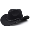 Cappello da cowboy classico in feltro nero con sottile cintura in pelle e tesa curva - M (56-58cm) Regolabile / Nero
