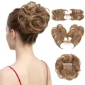Postiche chignon messy avec peigne intégré en blond châtain clair méché naturel - Auburn Moyen / Blond Cendré