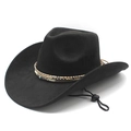 Klassieke zwarte western cowboyhoed met gevlochten band en turquoise metalen versiering - Zwart / M(56-58cm)