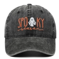 Vintage washed black baseball cap with Spooky Season ghost embroidery for Halloween - Adjustable / Black