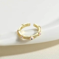Adjustable 14K gold plated ring with pink evil eye and sparkling zircon stones - Pink (JZ0377-4)