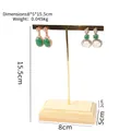 Large T-bar earring display stand with light wood base and gold metal frame 8x5x15.5cm - T-Shape Double Earring Stand - Large