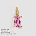 14K gold-plated stainless steel pendant with pink octagonal birthstone zircon - October Pink / Gold