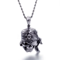 Ciondolo teschio pirata argento vintage con catena a fune per uomo in acciaio inox - Ciondolo Teschio Pirata Acciaio (KP58731-BD)