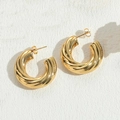 Chic 14K gold plated geometric C-shape twisted hoop earrings with polished metal finish - 10*30 Twisted Large C Hollow Earrings Gold