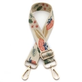 Close-up of ethnic floral embroidery strap with gold hooks and adjustable buckle - No. 19 Khaki - Silver Buckle