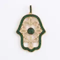 Hamsa hand pendant charm in gold-plated copper with micro-paved green zircon stones - L096455-green / Green