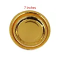 Stack of 7-inch round disposable gold foil paper plates for party tableware decoration - 7 Inch Plates