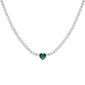 Collar de cadena tenis con colgante de corazón verde y circonitas blancas plateado - Plateado