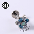 G23 titanium flower labret stud with blue zircon and opal center for piercings - Flower-White Blue Zircon+OP17