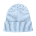 Close-up of rib-knit texture and folded brim on the light sky blue baby winter hat - Light Blue