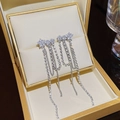 Orecchini a frangia in argento S925 con cristalli di zircone a forma di stella lucenti - Frangia Tutto Diamanti a Tripla Stella Argento (E0101)