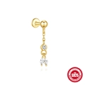 Golden S925 sterling silver drop earring with sparkling zircon stone and screw back - Flat Back Chain Drop Gold (#15)