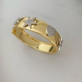 Adjustable gold plated cuff bracelet with hollow star and heart cubic zirconia details - Star + Heart Hollow Bangle / Gold