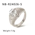 Anello croissant in acciaio argento con zircone a forma di pera da 11 mm lucido - Stile Croissant con Pera Argentato (NB-R24026-S)