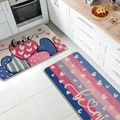 Close-up of Valentine heart patterns on anti-slip kitchen floor mat set in modern decor - 50cmx80cm / Color Block Heart Stripe Style