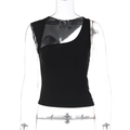 Canotta nera slim fit con scollo asimmetrico ritagliato e design moderno senza maniche - S / Nero