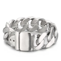 Men's silver stainless steel Cuban chain bracelet with brushed finish and buckle clasp - 18cm / Matte Steel