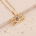 Macro view of 18K gold MOM heart necklace with colorful pavé cubic zirconia inlay - MOM Letter Infinity Symbol Color Stone Inlay Style (11#)