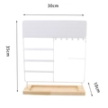 White metal jewelry display stand with wooden base 30x35cm earring organizer - Earring Stud Rack / White