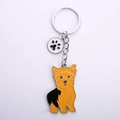 Cute Yorkshire Terrier metal keychain with dog paw charm and golden finish ring - Yorkie