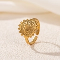 Bohemian style 18K gold-plated stainless steel open ring with a round relief center - Round Bead Dots Style (2549-10)