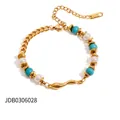 Bracciale di perline in acciaio inossidabile dorato con turchese blu e perle su bianco - JDB0306028 Set di Bracciali con Perline a Più Strati