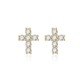S925 sterling silver cross stud earrings in gold finish with round-cut moissanite stones - 925 Silver / Gold (MS076)