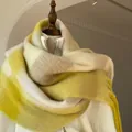 Yellow and white gradient checkered scarf with soft mohair texture for autumn and winter - Yellow Beige White Fringe / 37X245cm