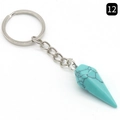 Blue-green turquoise hexagonal cone stone keychain with polished silver metal ring - Blue Turquoise