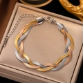 Three-tone braided stainless steel snake chain bracelet with adjustable lobster clasp - Three Tone Braided Chain