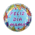 Blue 18-inch round foil balloon featuring butterflies and Feliz Día Mamá Spanish text - 18 Inch Blue Butterfly Round Happy Mother's Day (YX230)