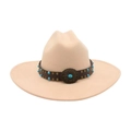 Western-style wide brim felt fedora in beige with turquoise studded leather band - One Size / Beige