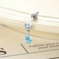Dopamine style silver piercing stud with sky blue round and teardrop crystal pendants - Blue Water Drop Style (A682-7)