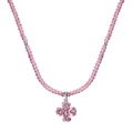 Collana con quadrifoglio rosa e catena di perline di cristallo per donna in argento S925 - Argento 925 / Oro Bianco Quadrifoglio Rosa (DY190991)