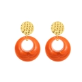 French style resin drop earrings with golden scale texture and translucent orange rings - Gold Red