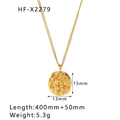 Gold lava-textured pendant necklace with zircon and adjustable cable chain for women - Lava Texture Round Style (HF-X2279)