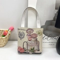 Beige canvas tote bag featuring floral and teapot embroidery in a vintage pastoral style - Style 16-Pastoral Kettle