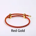 Adjustable red and gold handwoven wire rope bracelet with gold metal sliding rings - 2mm Semi-finished (Single End Fixed) / Red Gold-17