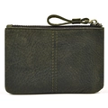 Close-up of olive green crazy horse leather coin purse with vintage texture and zipper - 9208-Army Green