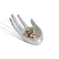 Silver hand jewelry display tray with intricate ethnic engraved patterns and palm design - Silver