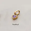 Golden heart-shaped pendant with amethyst purple zircon and elegant oval bail - February Heart Pendant - Gold